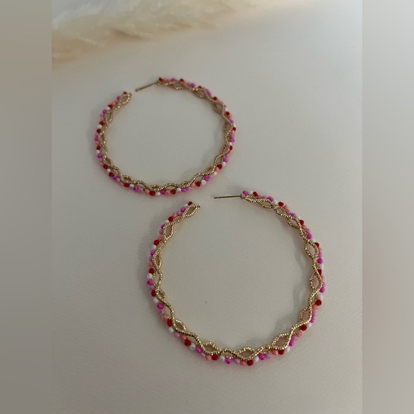 Large Pink & Gold Hoops - Oversized Gold Hoops- Trendy Boho Chic Earrings - Picture 11 of 14